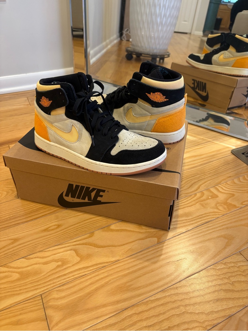 Nike Air Jordan 1 Mid Sneakers - Black, Yellow, Cream